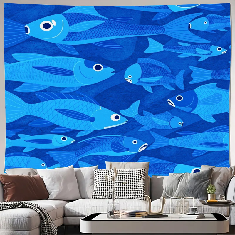 Home Art Textiles - Nautical Fish Ocean Pattern Tapestry Blue