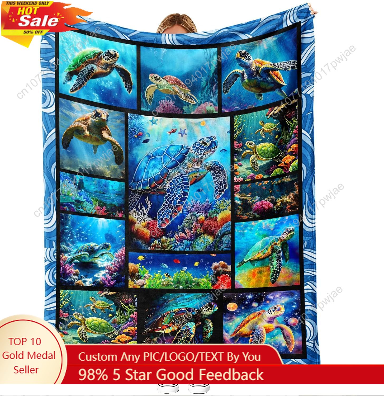 Sea Turtle Flannel Throw Blank - Home Art Textiles ulasan dan harga