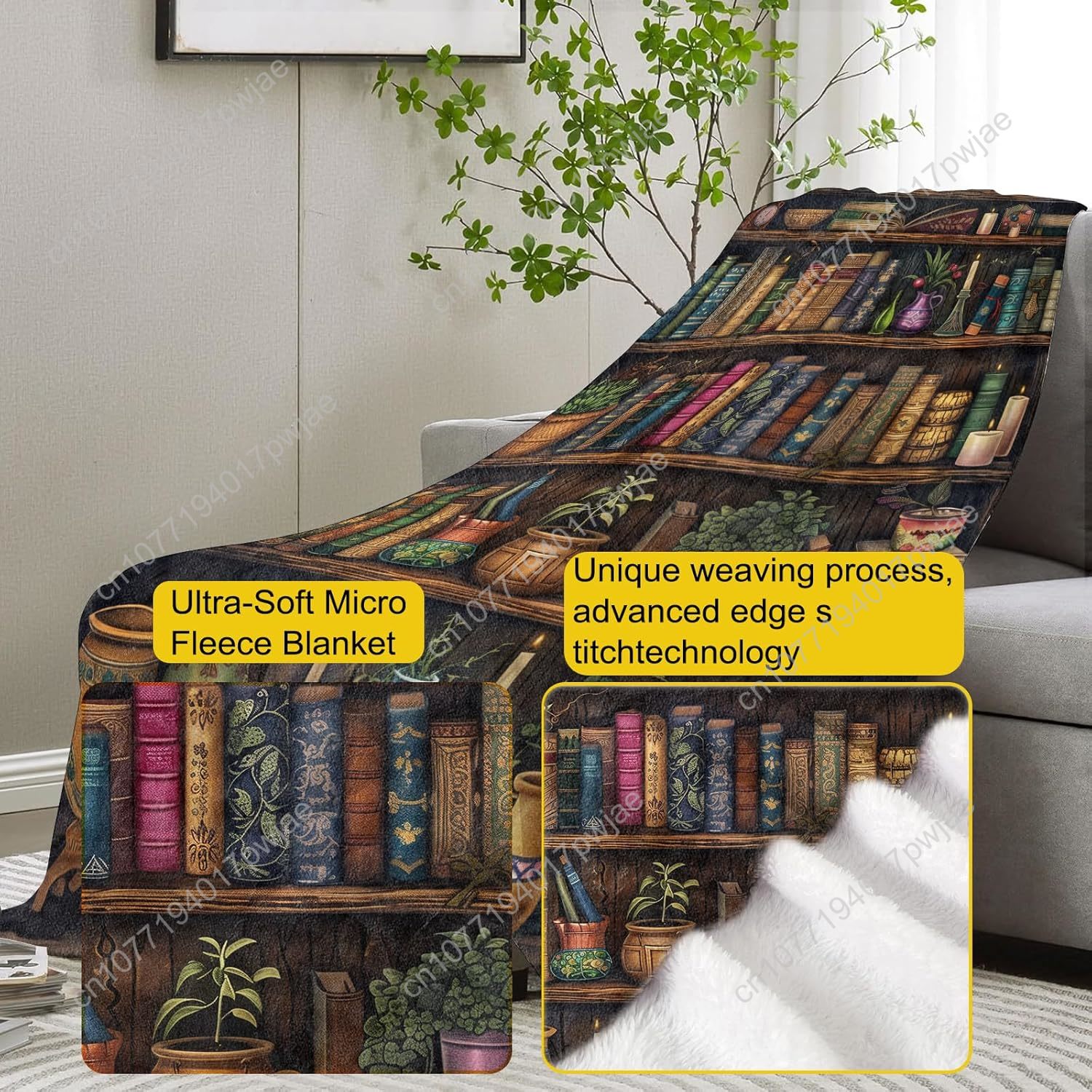 Vintage Bookshelf Blanket Read - Home Textiles & Furnishings ulasan dan harga