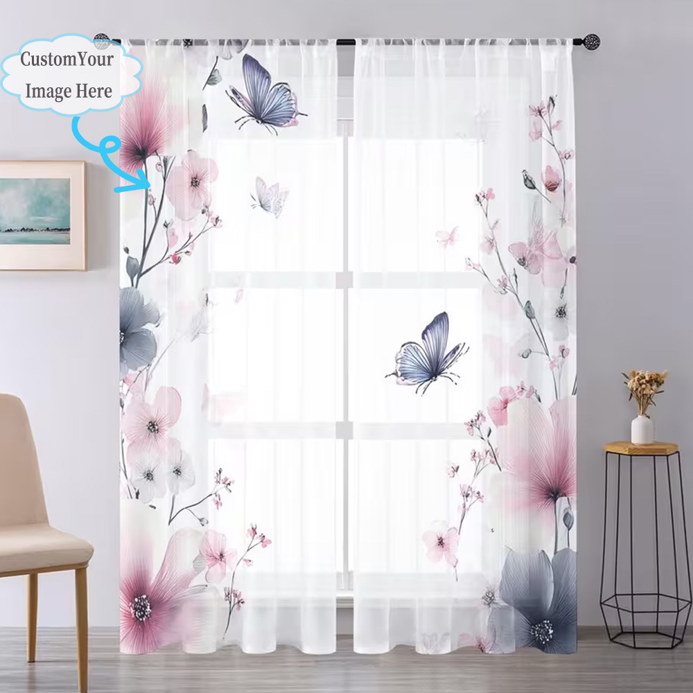 Custom 2D Flat 2pcs Sheer Curt - Home Textiles & Furnishings ulasan dan harga