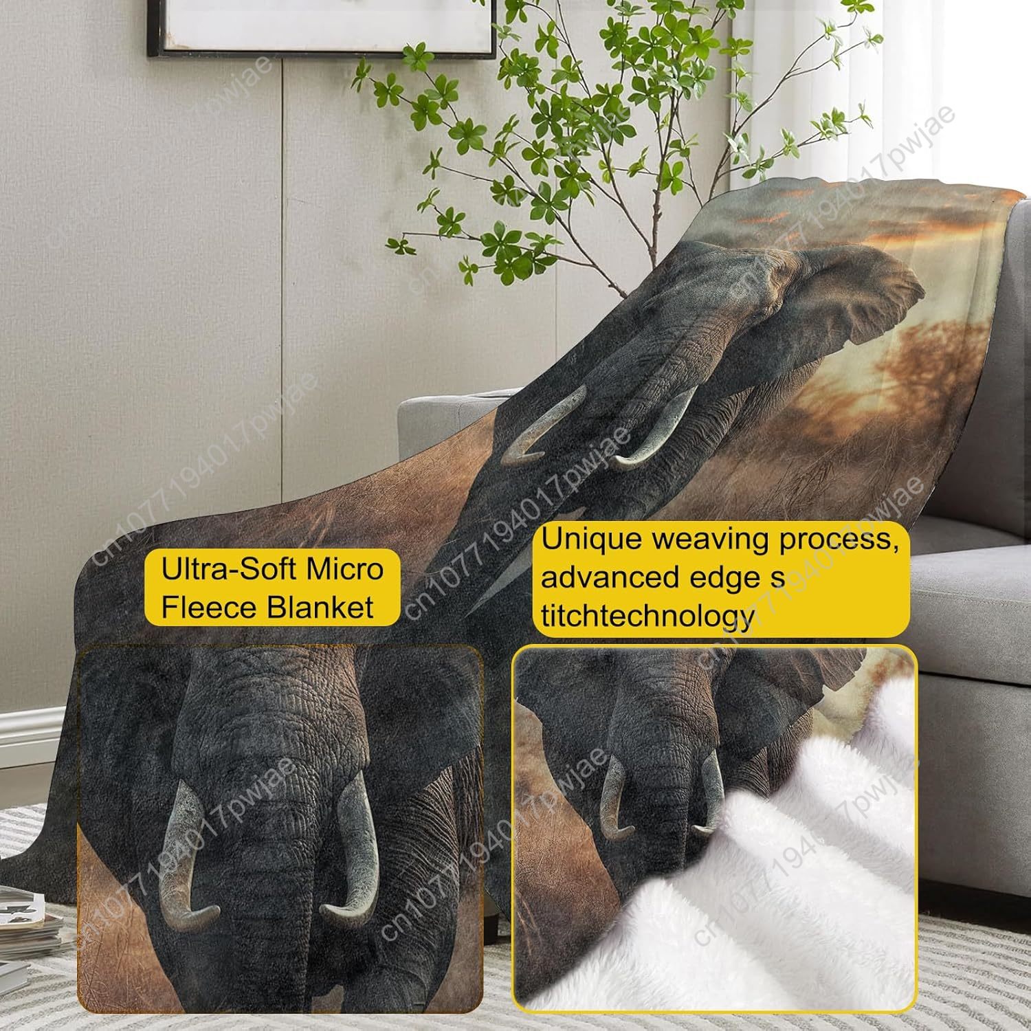 Elephant Fleece Blanket, Reali - Home Textiles & Furnishings ulasan dan harga