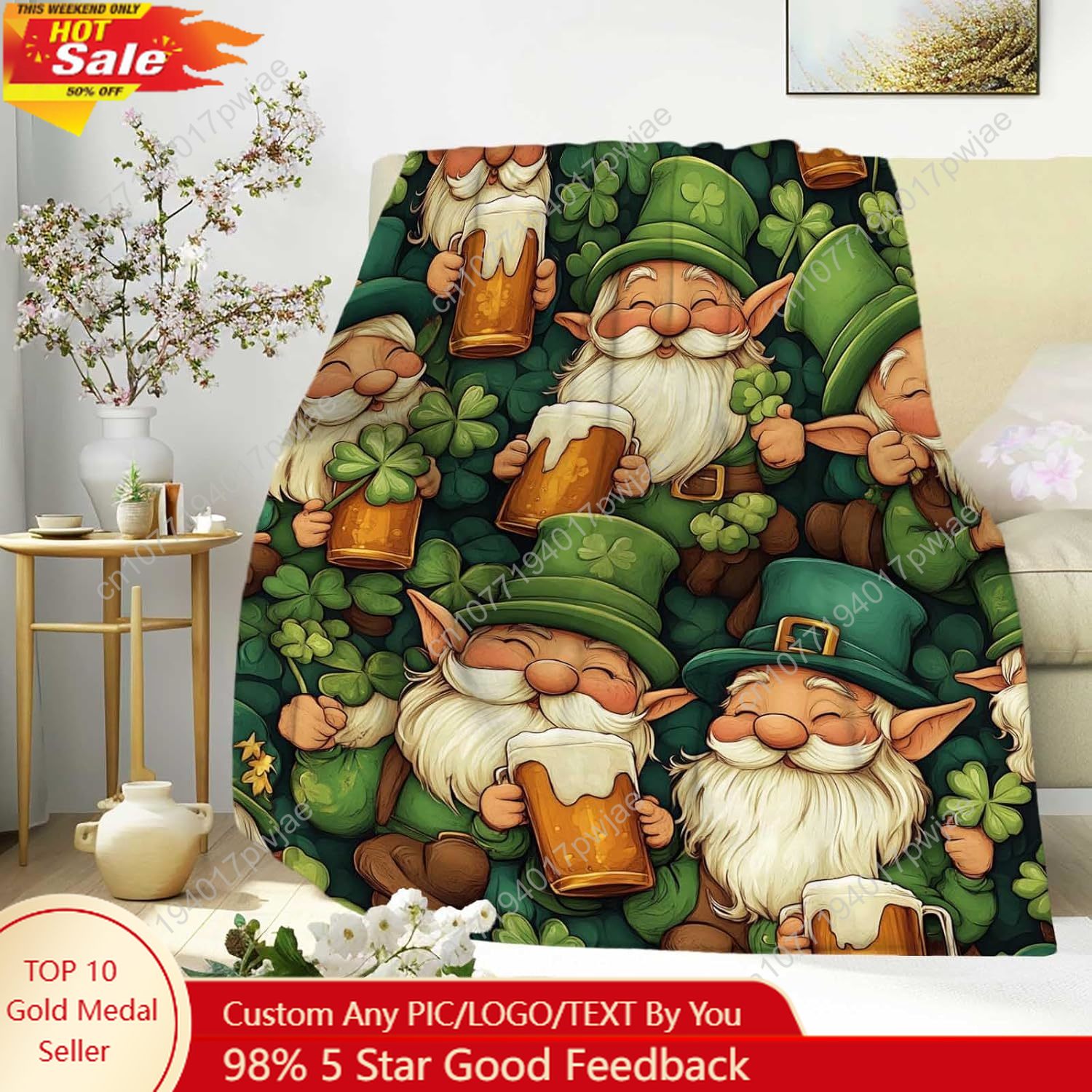 St. Patrick’s Day Gnome Throw  - Home Textiles & Furnishings ulasan dan harga