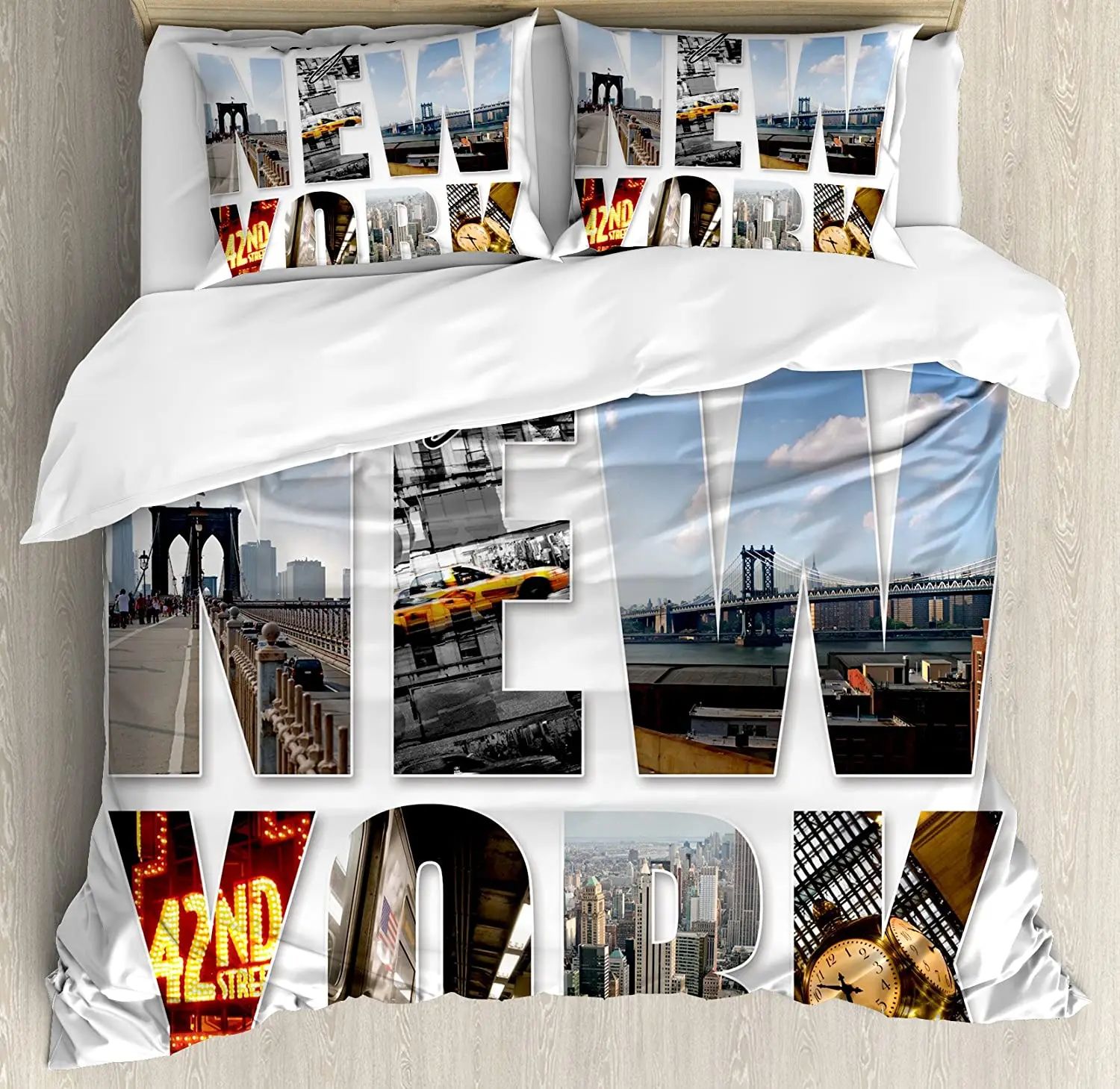 3pcs Bedding Set Grey New York - Home Textiles New York ulasan dan harga