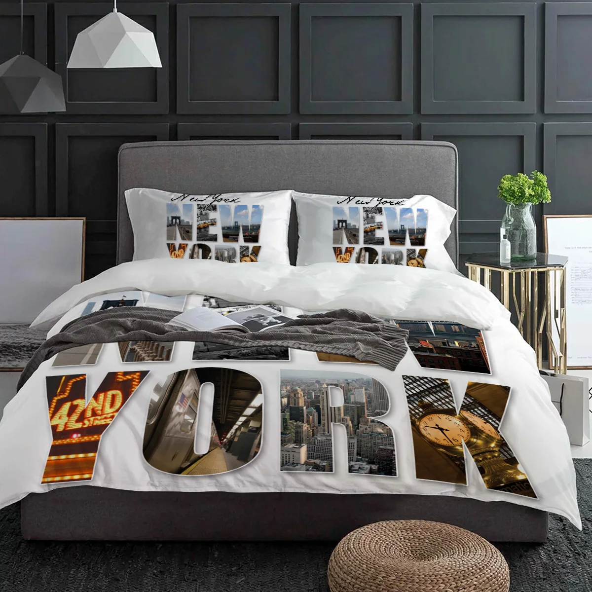 New York English Text Landscap - Home Textiles New York ulasan dan harga